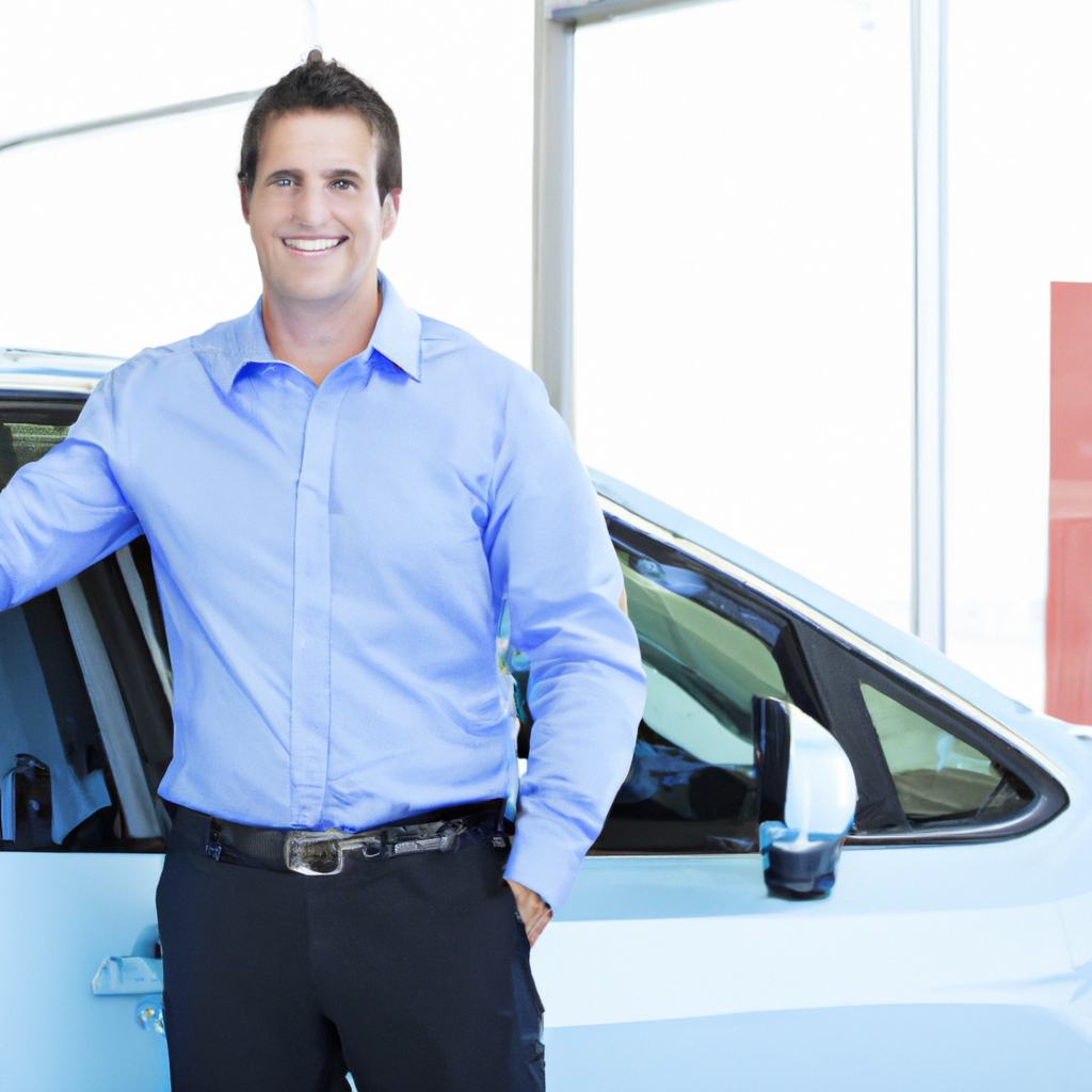 Happy customer portrait man with car